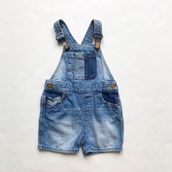 Zara medium wash denim Shortalls EUC 9-12 months - Picture 1 of 5